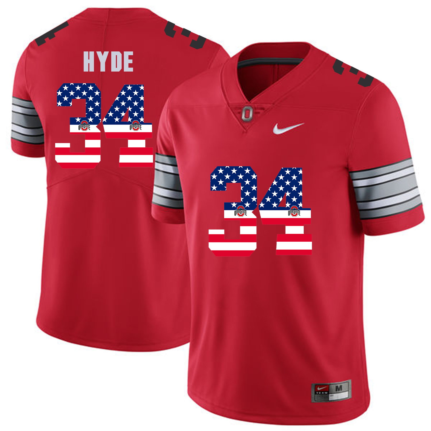 Men Ohio State #34 Hyde Red Flag Customized NCAA Jerseys->women mlb jersey->Women Jersey